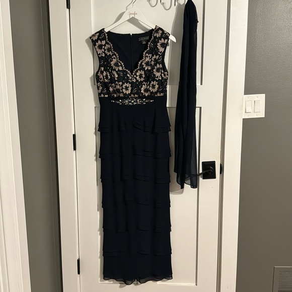 Jessica Howard Dresses & Skirts - Jessica Howard 8P Navy Blue Dress. Stunning Timeless Classic with Sheer Shawl
